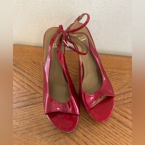 STUART WEITZMAN Red and Silver Platform Peep Toe Ankle Strap Heels (11M)